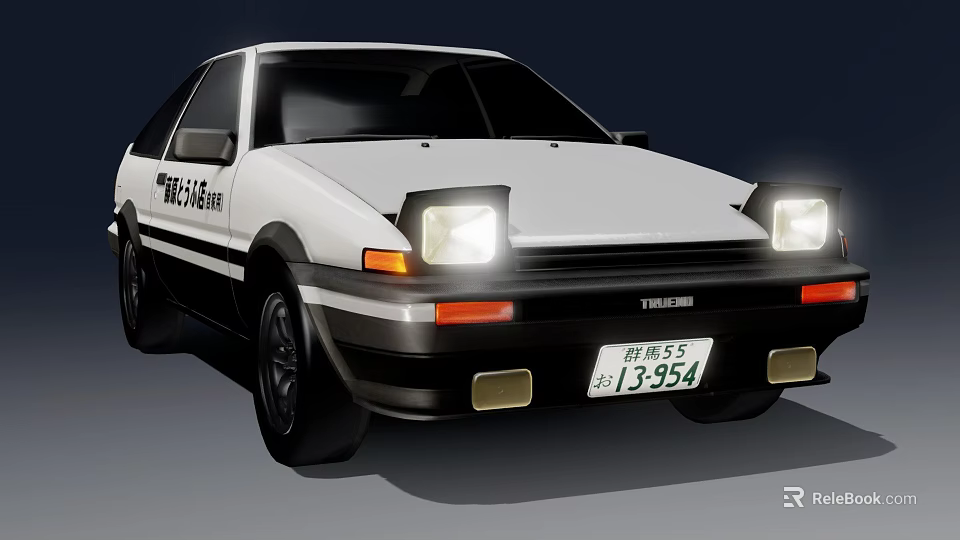 Vintage White Toyota AE86 Two Door Coupe With Bright Headlights And Retro Styling 3d model 