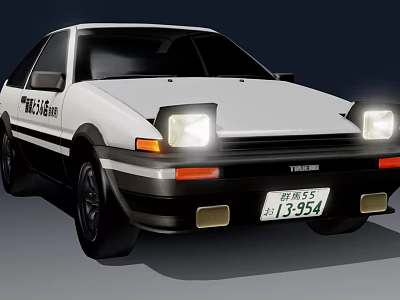 Vintage White Toyota AE86 Two Door Coupe With Bright Headlights And Retro Styling 3d model