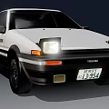 Vintage White Toyota AE86 Two Door Coupe With Bright Headlights And Retro Styling