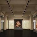 Cultural Center Exhibition Hall With Sculptures And Display Cases