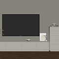 Modern Living Room TV Wall Setup With White TV Stand Decorative Cabinet And Wooden Floor