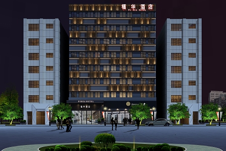 Hotel exterior night view 3d model