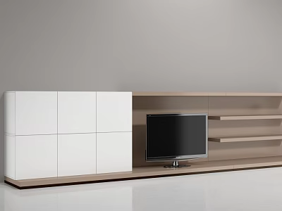 Modern TV Cabinet With White Panel Closed Storage Open Shelves And TV 3d model Modern TV Cabinet With White Panel Closed Storage Open Shelves And TV 3d model