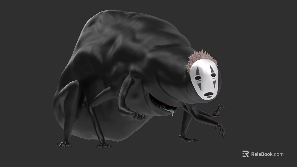 Game Movie Character With Black Bulbous Body White Faceless Mask Pink Top Hair And Insect Like Legs 3d model 