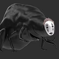 Game Movie Character With Black Bulbous Body White Faceless Mask Pink Top Hair And Insect Like Legs