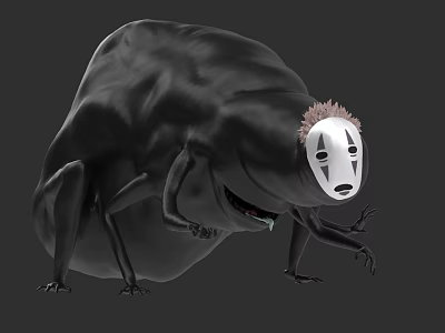 Game Movie Character With Black Bulbous Body White Faceless Mask Pink Top Hair And Insect Like Legs 3d model