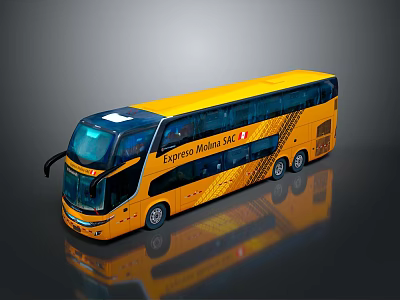 Yellow Double Decker Bus by Express Motors SA with Upper Deck And Large Windows 3d model
