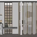 Modern Interior With Grid And Arched Metal Room Dividers And Decorative Elements 3d model