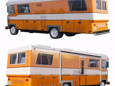 Orange And White Recreational Bus With Windows Doors Exterior Design 3d model