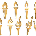 Golden Torch Themed Wall Decor With Various Artistic Flame Patterns 3d model