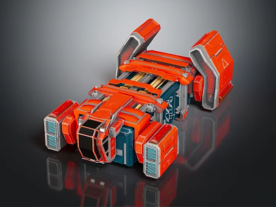Orange And Blue Interstellar Spacecraft Module With Open Compartments And Mechanical Components 3d model