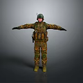 Game Movie Military Character in Camouflage Uniform With Helmet Tactical Gear Standing Open Arms