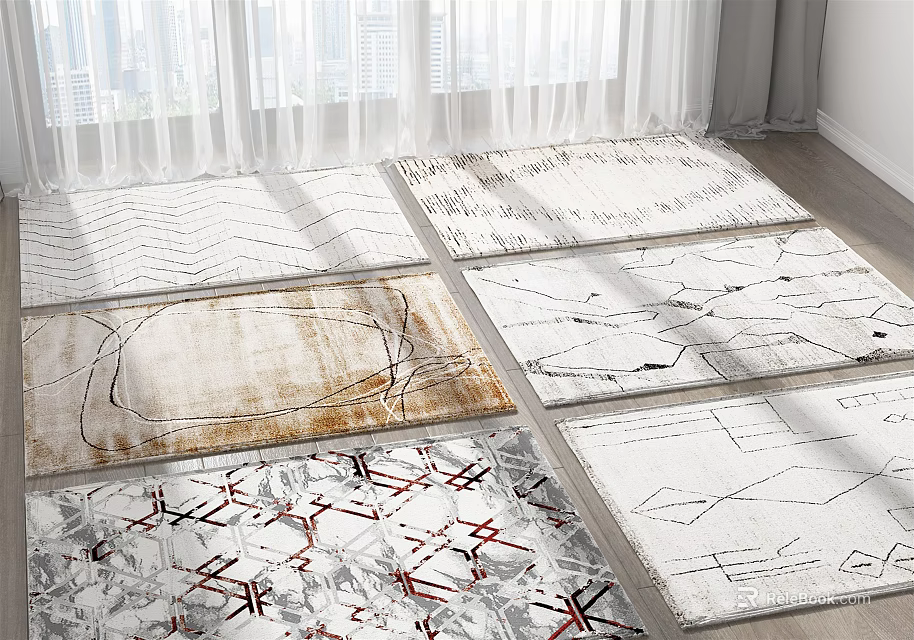 Square Rugs With Modern Abstract Patterns And Neutral Tones For Living Room Decor 3d model 