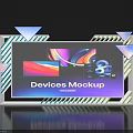 Modern Event Display Wall Featuring Devices Mockup With Multiple Screens And Geometric Accents 3d model