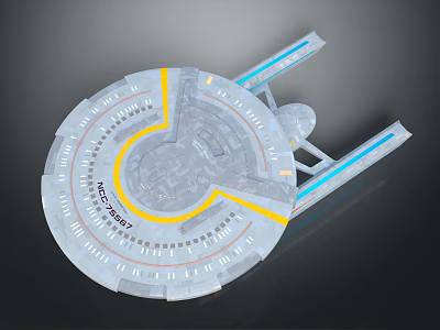 USS Enterprise Spaceship Model With Circular Structure Blue Yellow Lines And Futuristic Design 3d model