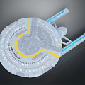 USS Enterprise Spaceship Model With Circular Structure Blue Yellow Lines And Futuristic Design