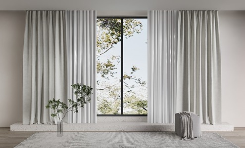 Modern Curtain Floor-to-Floor Window Curtain Window Screen Window Sofa Stool Floriculture Ornaments Curtain Pleated Curtain Fabric Yarn 3d model