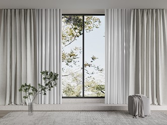 Modern Curtain Floor-to-Floor Window Curtain Window Screen Window Sofa Stool Floriculture Ornaments Curtain Pleated Curtain Fabric Yarn 3d model