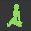 Anime Female Character With Blue Hair White Bodysuit Red Green Accents Kneeling Pose