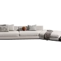 Beige Fabric Sectional Sofa With Decorative Pillows And Cozy Throw Blanket 3d model