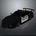 Modern Black Police Car With Flashing Lights Rear Spoiler And POLICE Logo Design