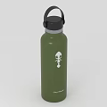 Green Insulated Water Bottle With Black Lid Carry Handle White Cartoon City Flask Design