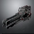 Large Futuristic Sci-Fi Mechanical Weapon With Silver Red Metallic Armor And Complex Design