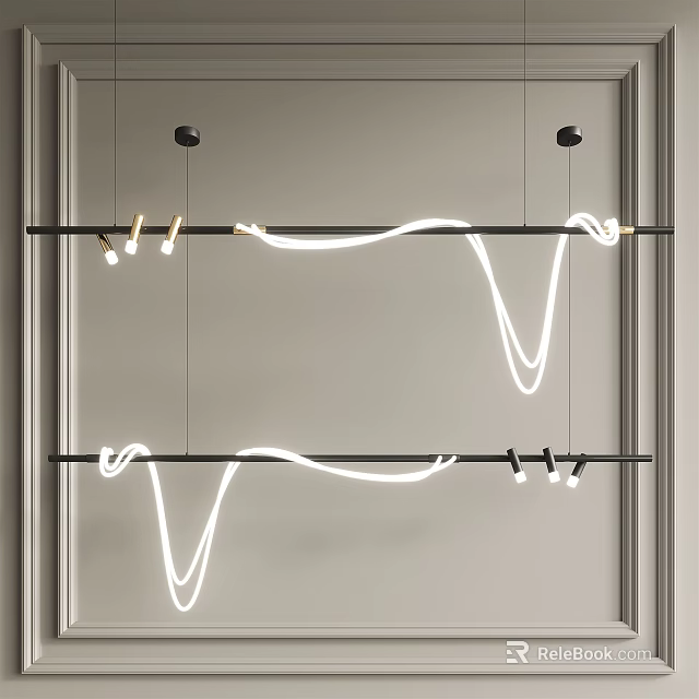 Modern LED Pendant Light With Curved White Lines And Black Metal Frame For Contemporary Interiors 3d model 