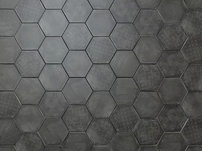 Dark Gray Hexagonal Floor Tiles With Intricate Texture And Uniform Pattern 3d model