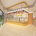Modern Restaurant Interior With Display Counter Menu Posters Red Pendant Lights And Yellow Frame