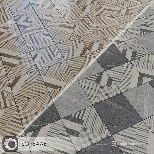 Geometric Floor Tiles Design With Beige Gray Brown Patterns And Striped Shapes 3d model 