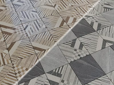 Geometric Floor Tiles Design With Beige Gray Brown Patterns And Striped Shapes 3d model