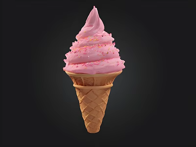 Delicious Pink Creamy Soft Serve Ice Cream in Waffle Cone with Pink Sprinkles 3d model