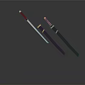 Japanese Samurai Swords With Blue Sheaths Red Handles And Sharp Blades