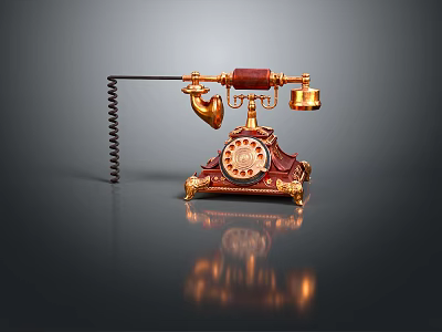 Vintage Telephone With Gold Accents Rotary Dial Curved Handset And Decorative Stand 3d model