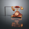 Vintage Telephone With Gold Accents Rotary Dial Curved Handset And Decorative Stand