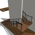 Modern Stairs Design With Wooden Steps Metal Railings And Angled Landing