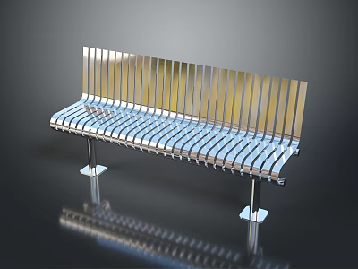Modern Stainless Steel Outdoor Bench With Slatted Design And Reflective Surface Finish 3d model