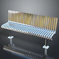 Modern Stainless Steel Outdoor Bench With Slatted Design And Reflective Surface Finish