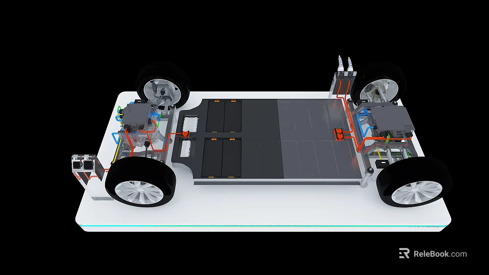 Commercial Equipment Electric Vehicle Chassis with Battery System Wheels and Mechanical Components 3d model 