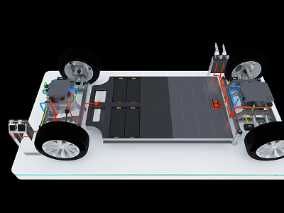 Commercial Equipment Electric Vehicle Chassis with Battery System Wheels and Mechanical Components 3d model