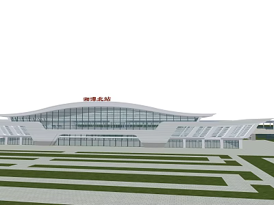 Foshan West Railway Station Modern Architecture With Glass Curtain Wall And Plaza Landscaping 3d model