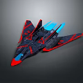 Futuristic Fighter Jet Model With Red And Black Paint And Blue Exhaust Flames