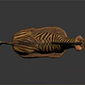 Detailed Zebra Sculpture Carving With Orange And Black Stripes On Wooden Base