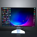 Modern Computer Monitor With Colorful App Icons And Gradient Screen