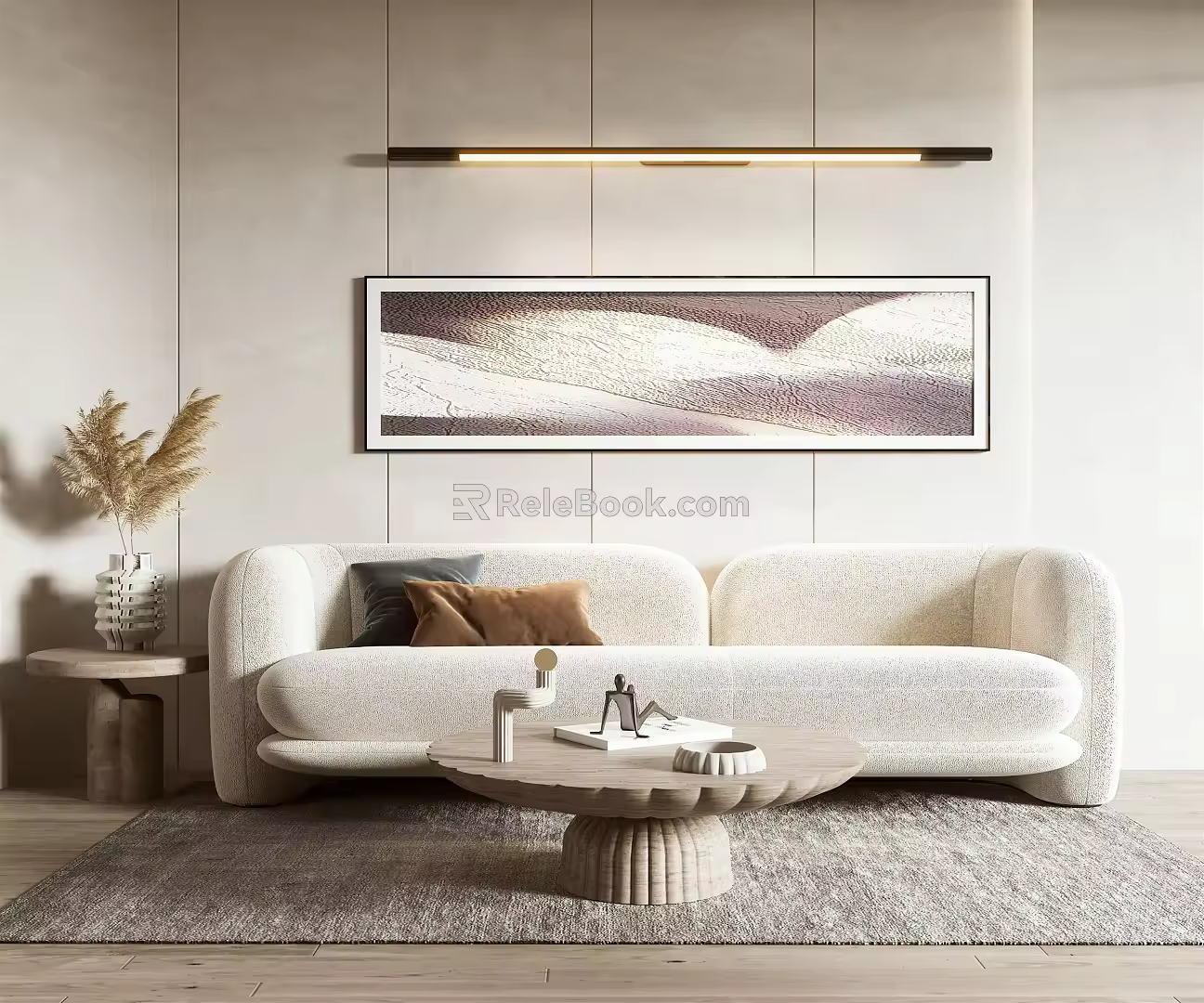 Modern double sofa coffee table combination 3d model