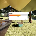 Serene Garden Landscape With Tent Tables Chairs Green Grass And Trees