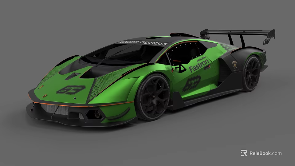 Lamborghini Essenza Fiorano Green Sports Car With Rear Wing And Racing Design 3d model 