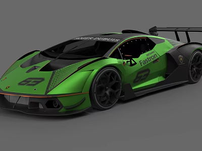 Lamborghini Essenza Fiorano Green Sports Car With Rear Wing And Racing Design 3d model