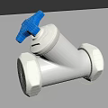 Durable Silver Metal Pipe Valve With Blue Handle And Hexagonal Connections